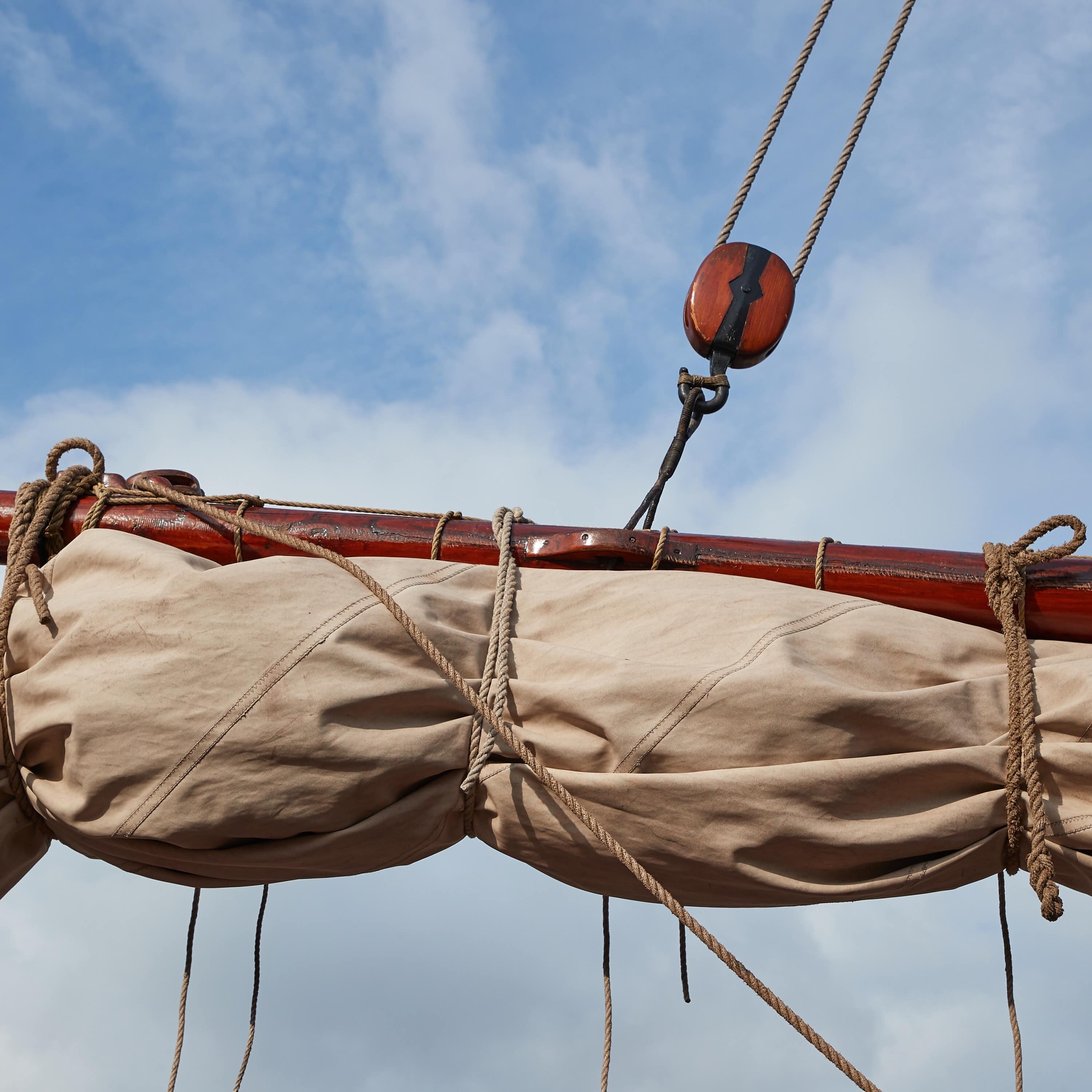 Rigging ropes on an old sailing ship mast