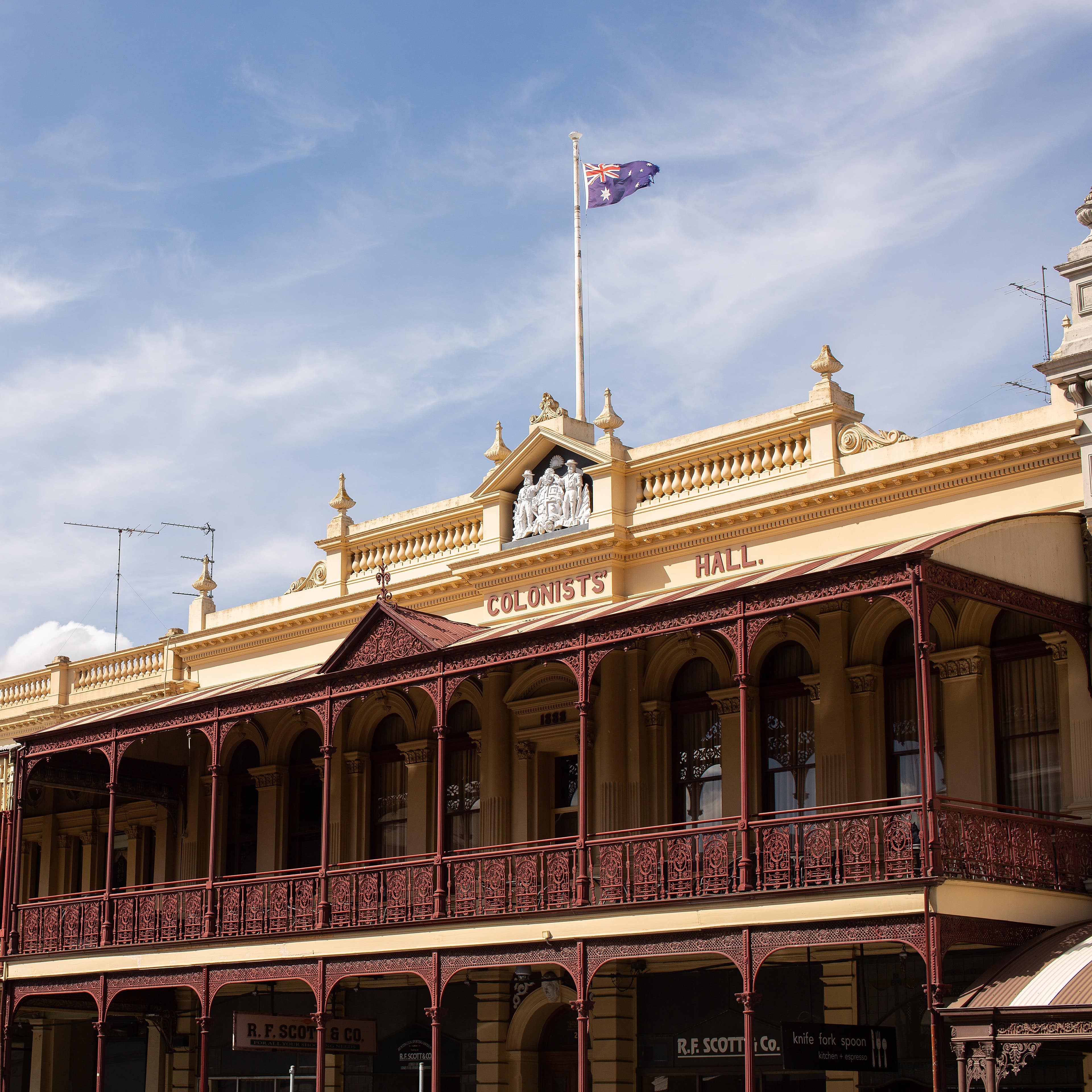 Architecture in historic gold mining town in Australia with covered porches
