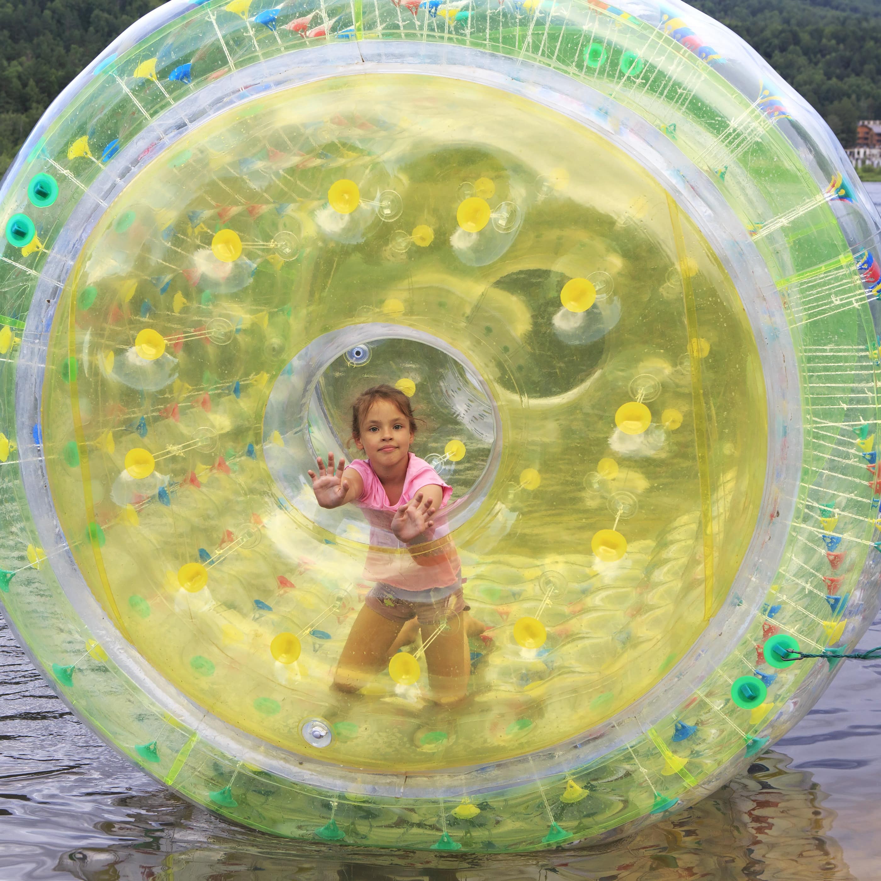 Child in giant inflatable ball