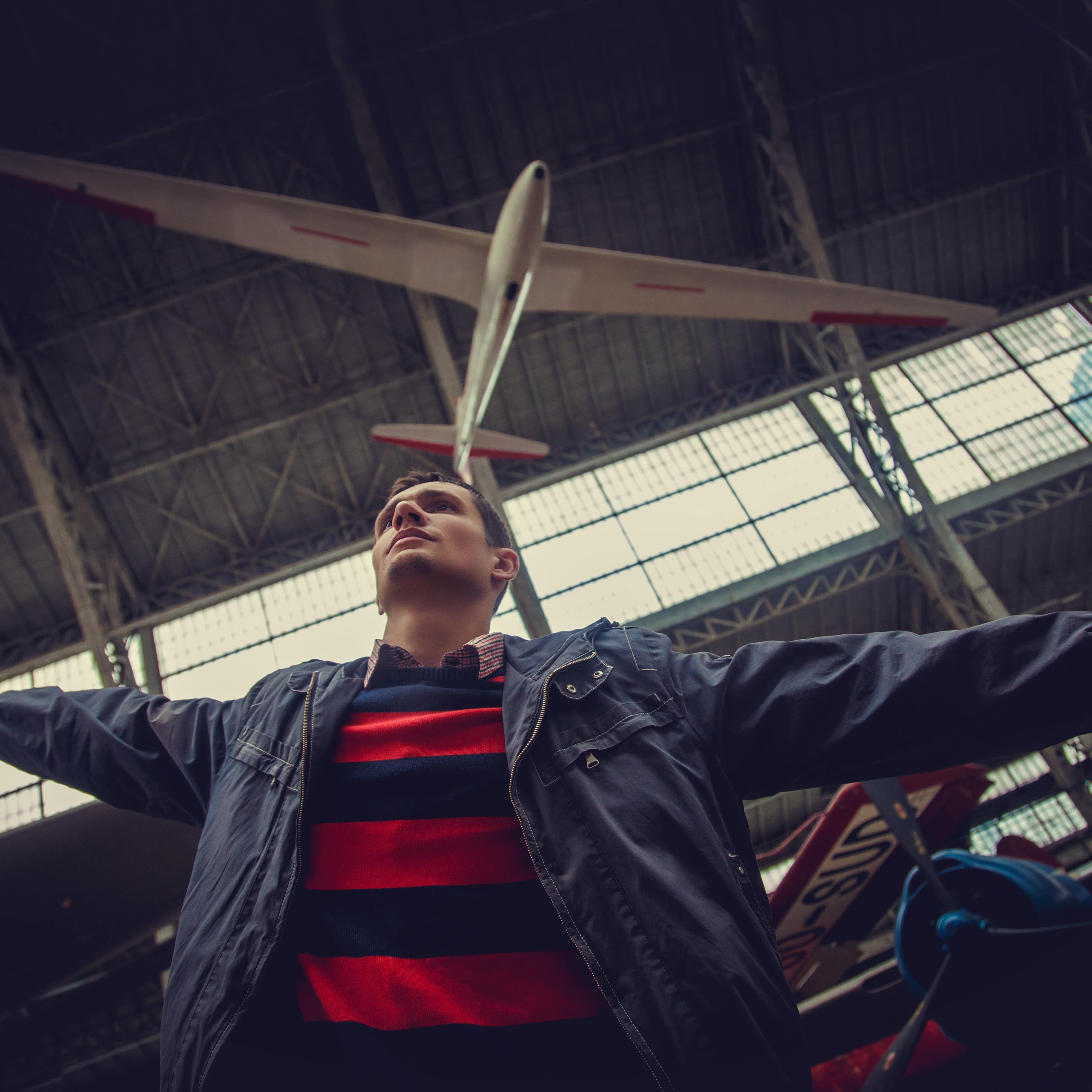 Man in aviation museum