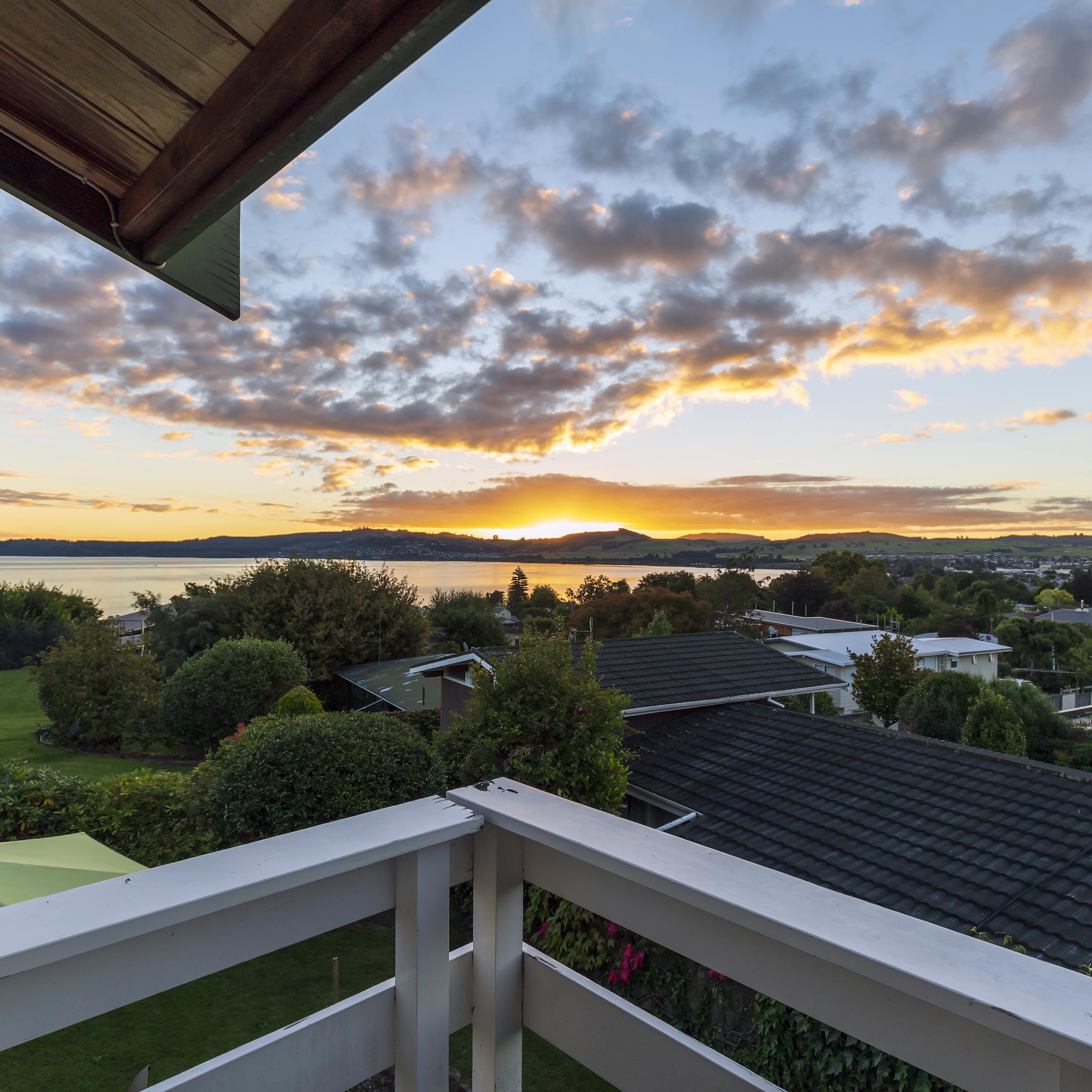 Sunset from house deck over Taupo, New Zealand