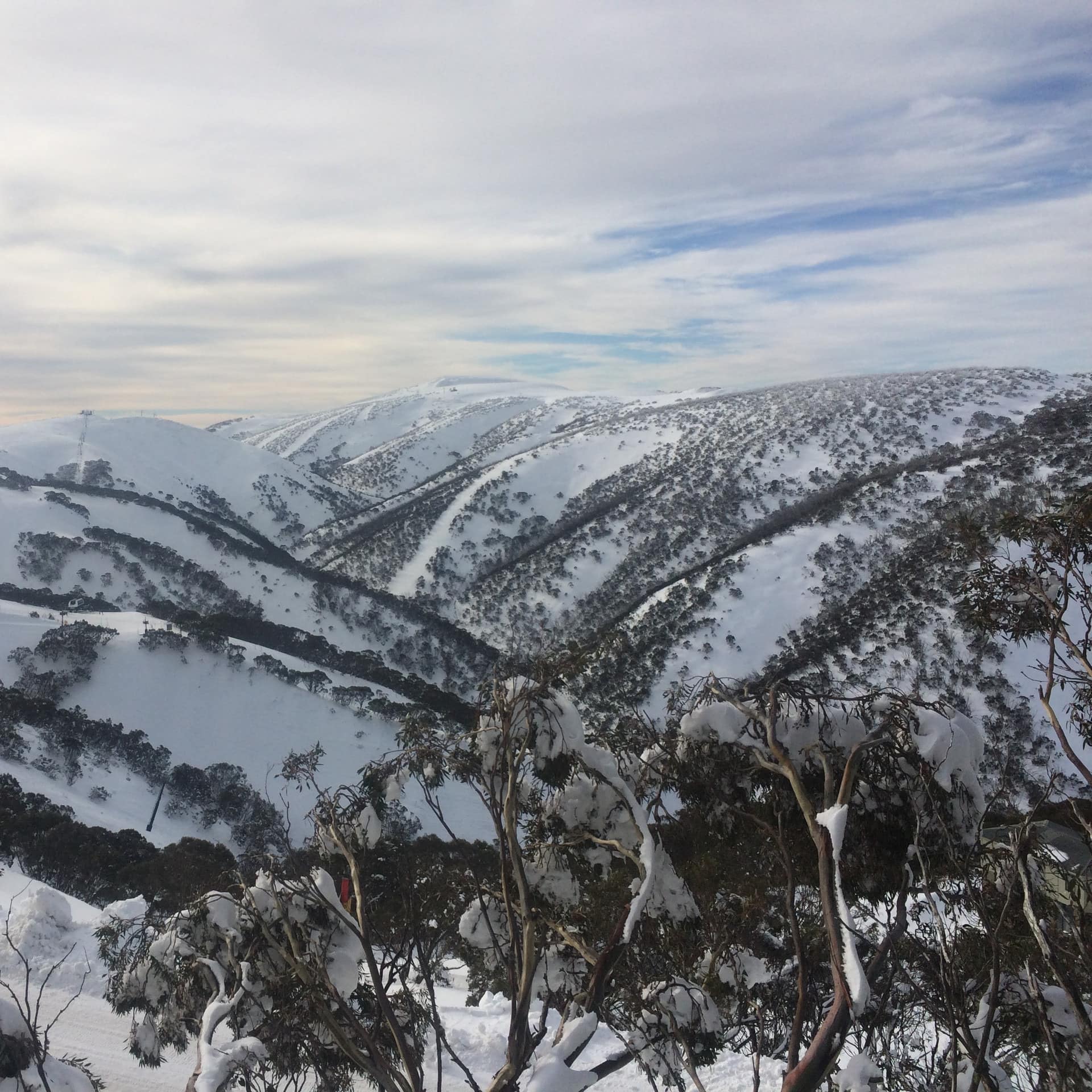View from home of snowy mountains.