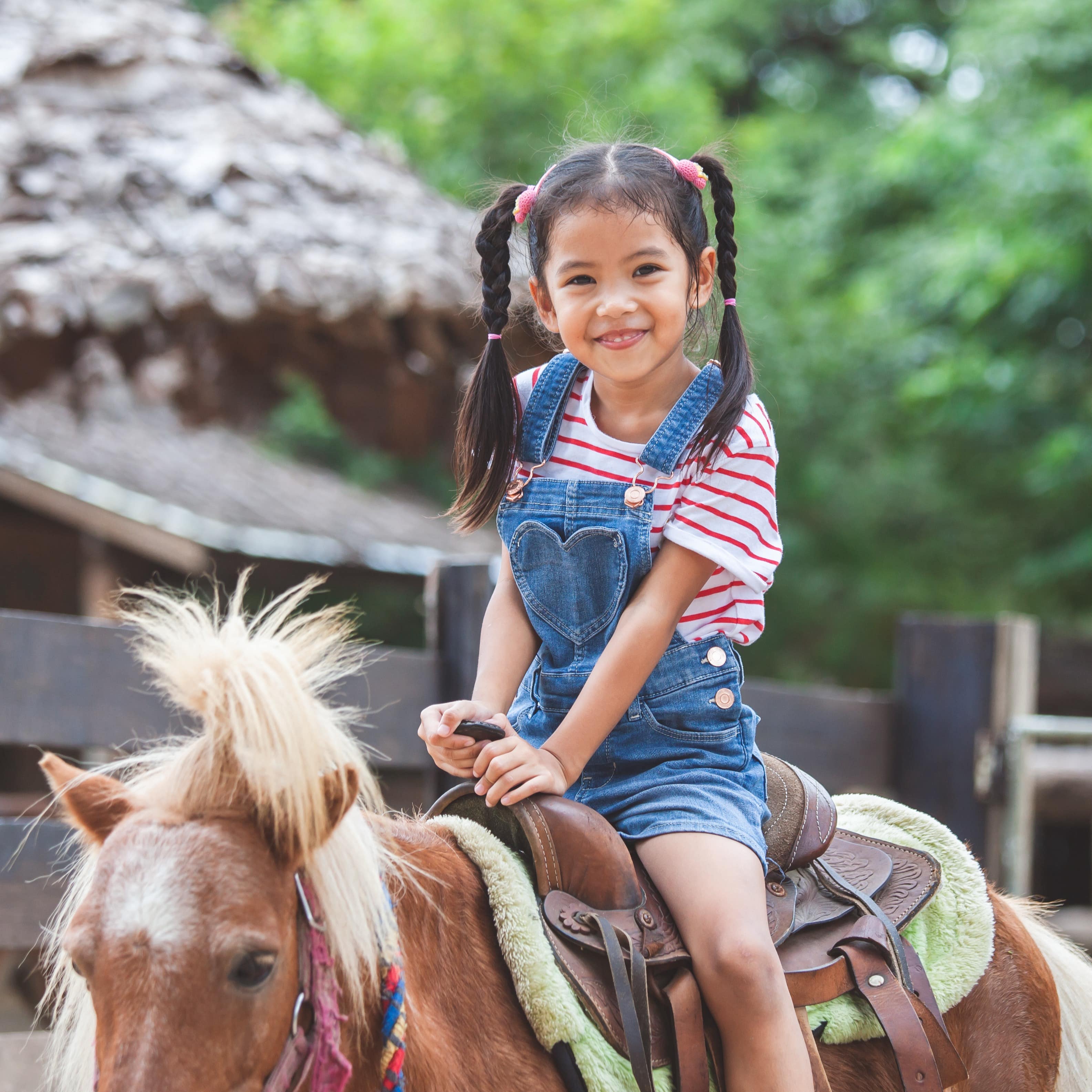 Little girl riding pony