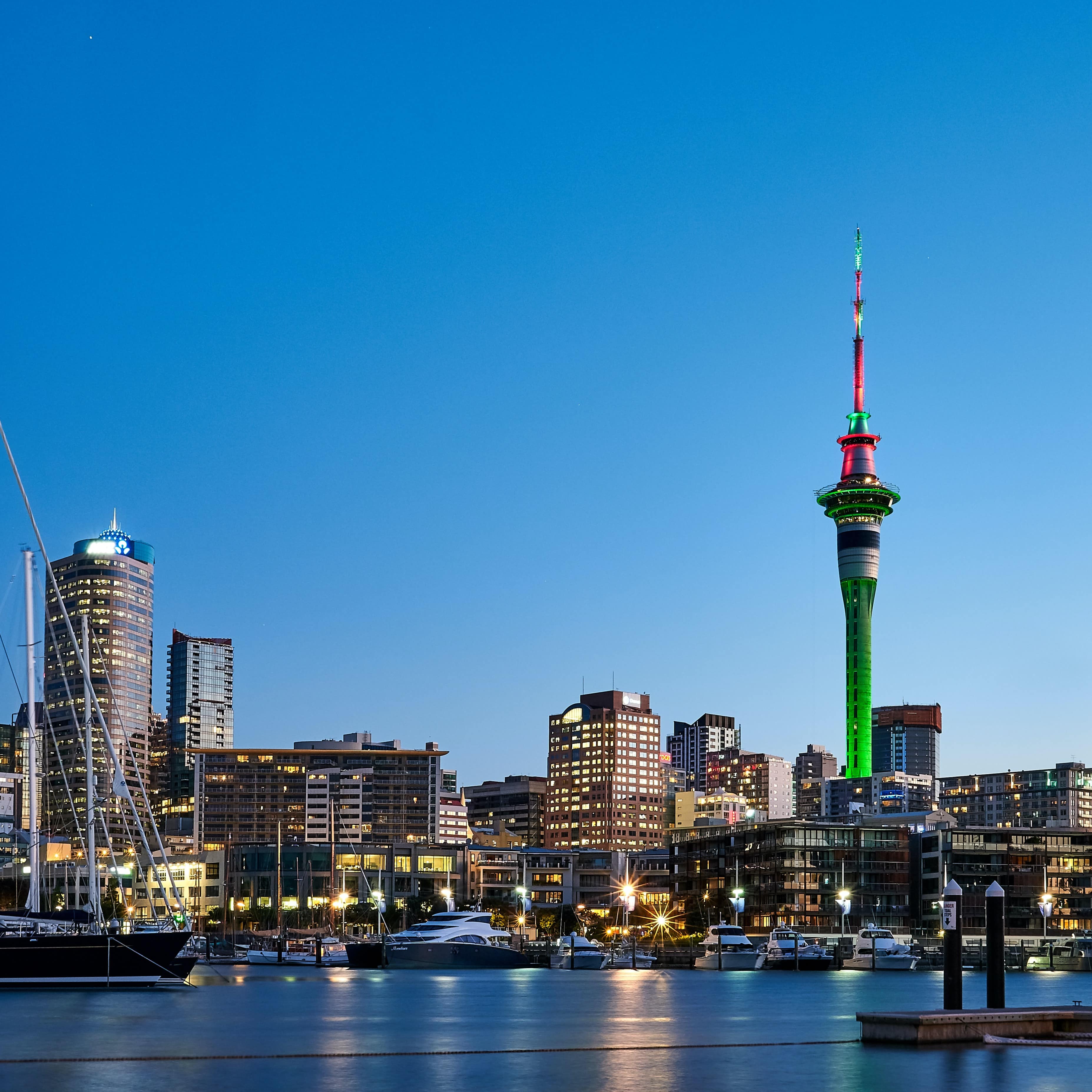Skyline of Auckland in the evening