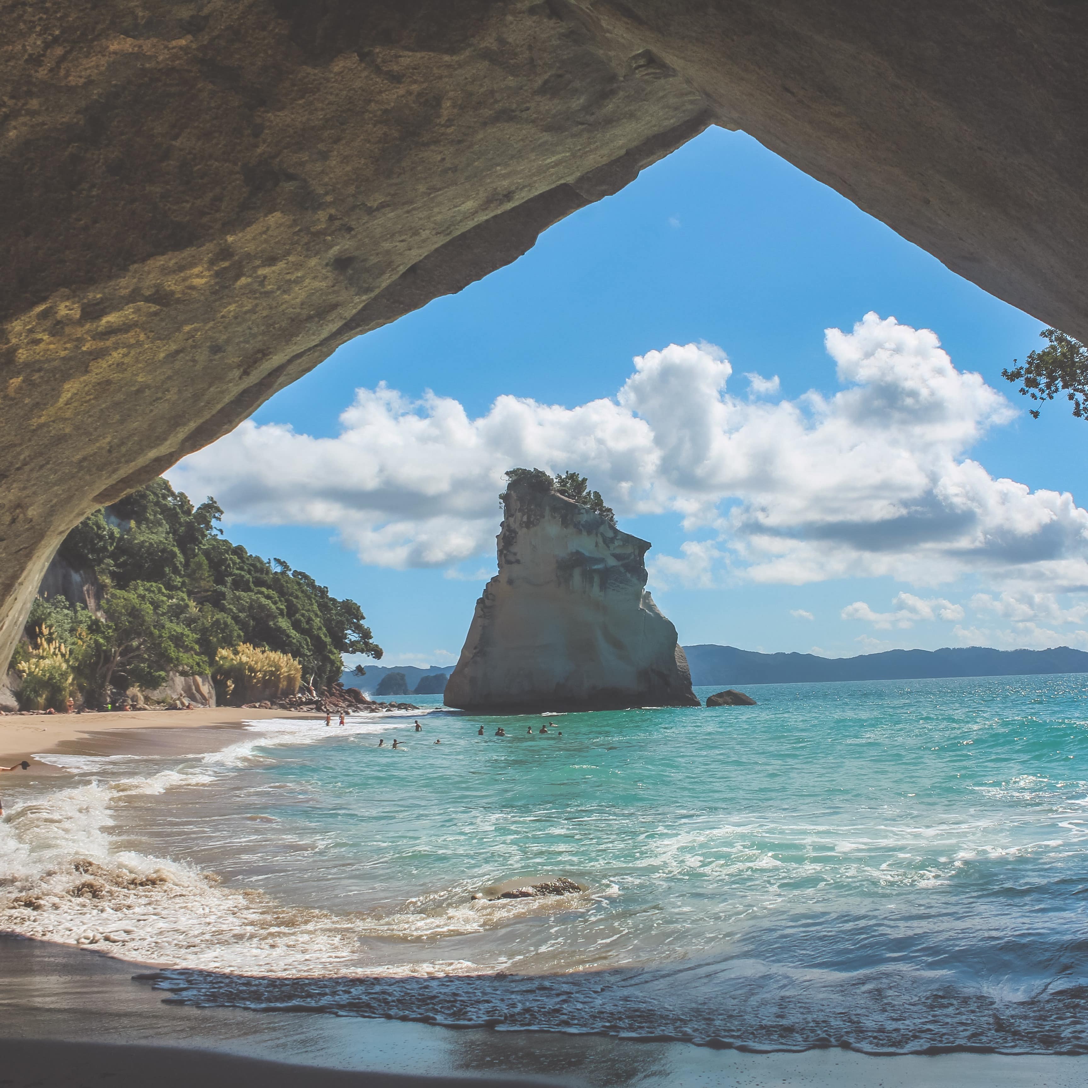 View of the blue sky and waters at Cathedral Cove