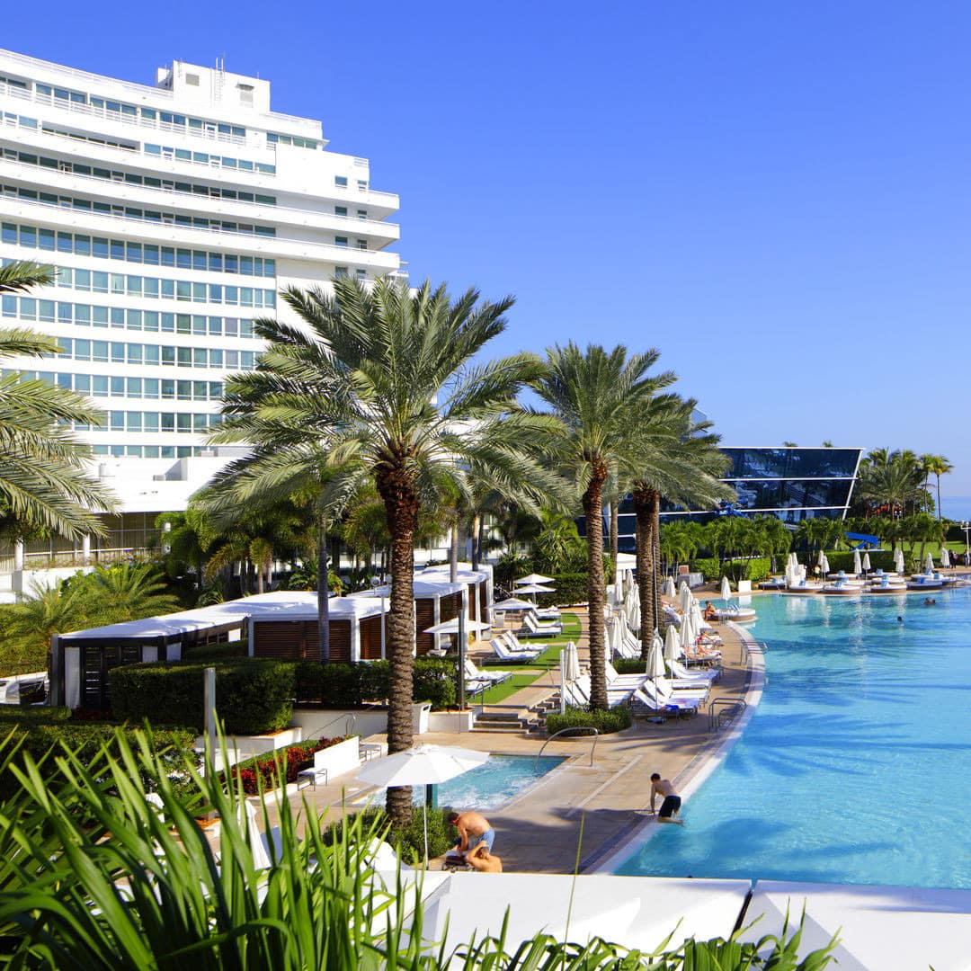 The grounds and swimming pool of the Fontainebleau Resort in Miami Beach