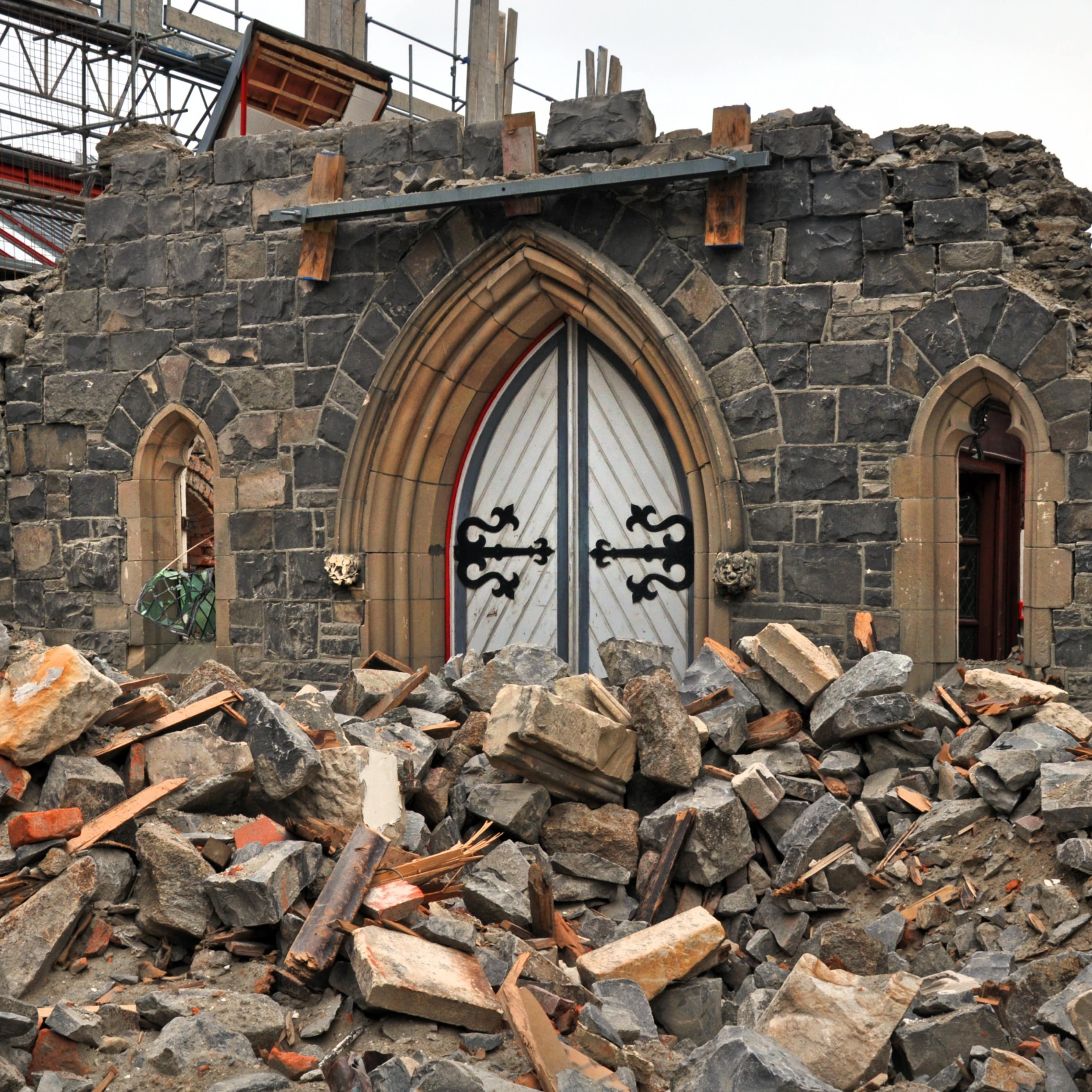 Front door all that remained of Church after Christchurch Earthquake