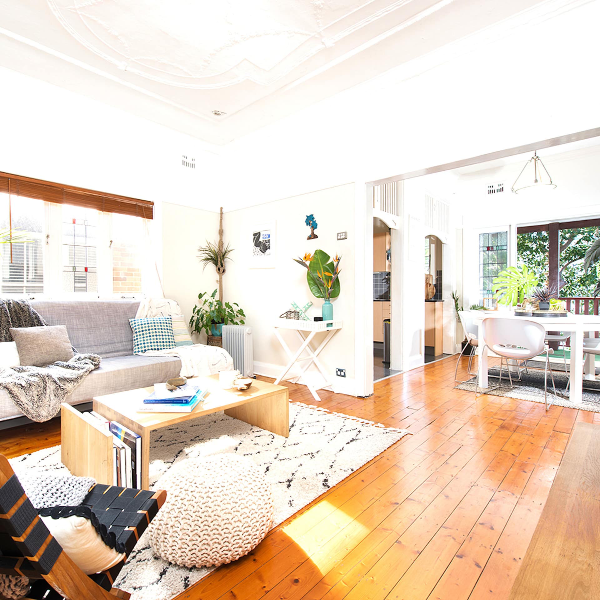 Family-friendly Bondi beach house with open kitchen, dining and living area
