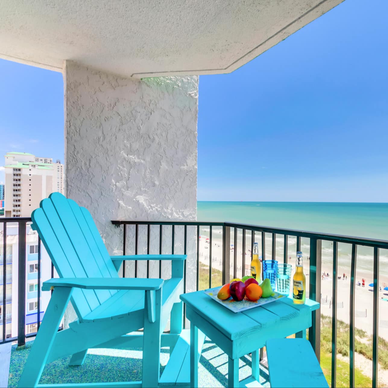 There's a stunning view of the Grand Strand from the balcony of a Myrtle Beach condo