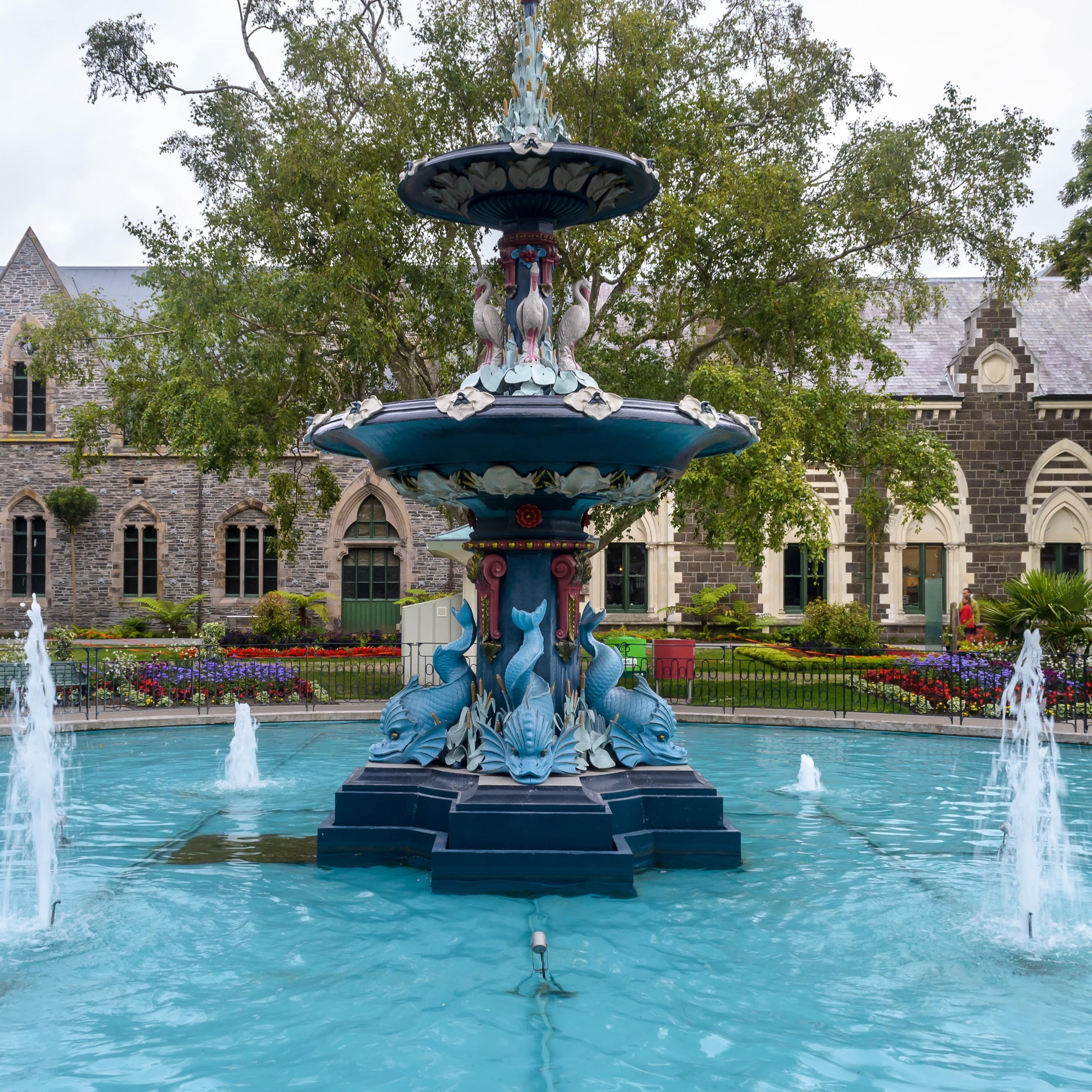 A blue fountain in the canterbury museum and botanical gardens, Christchurch, New Zealand