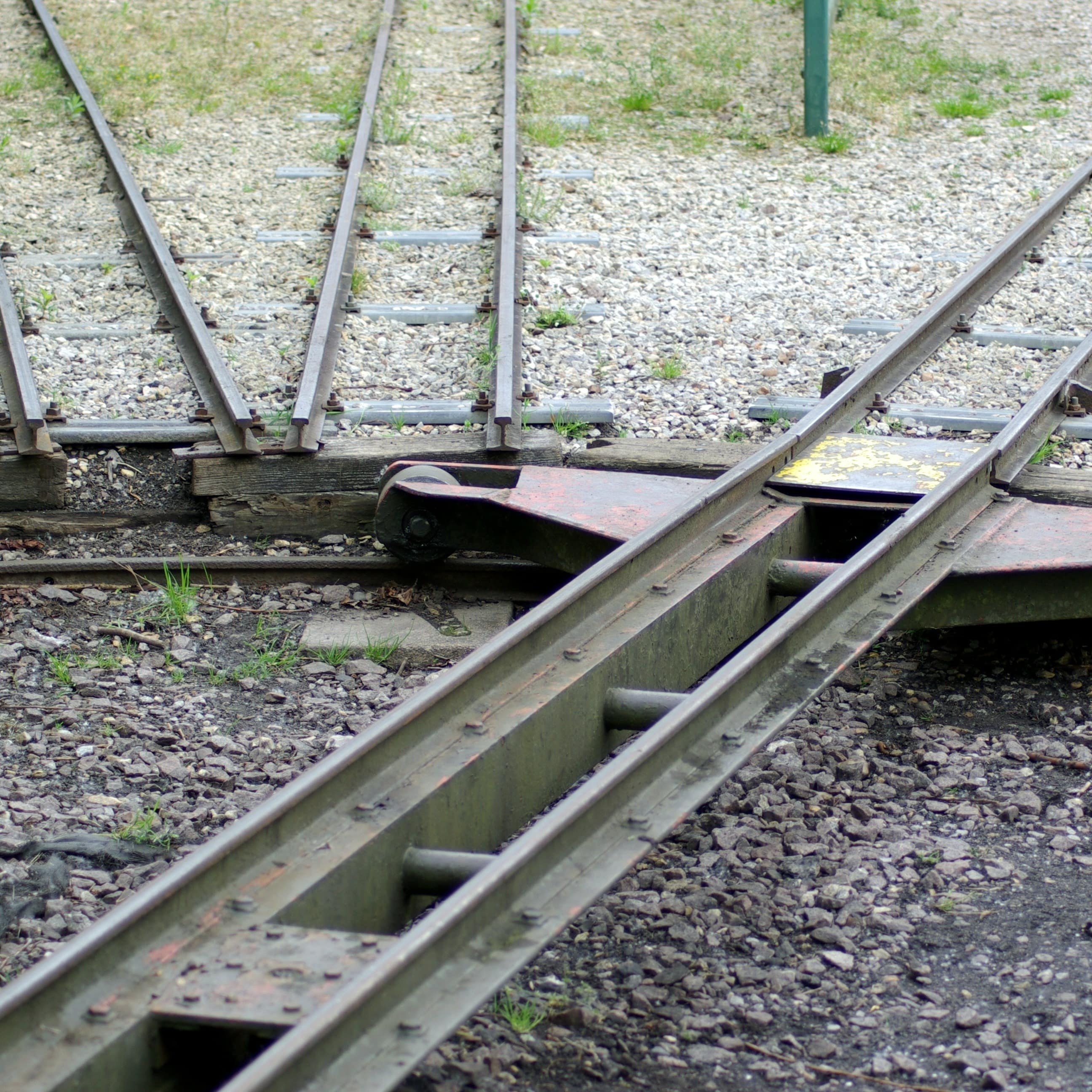A miniature railway tracks turntable