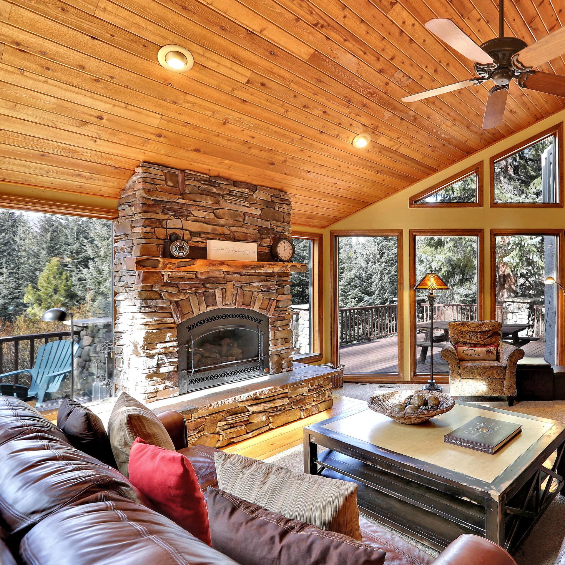 Interior of cozy, light-filled and spacious cabin in Breckenridge, CO