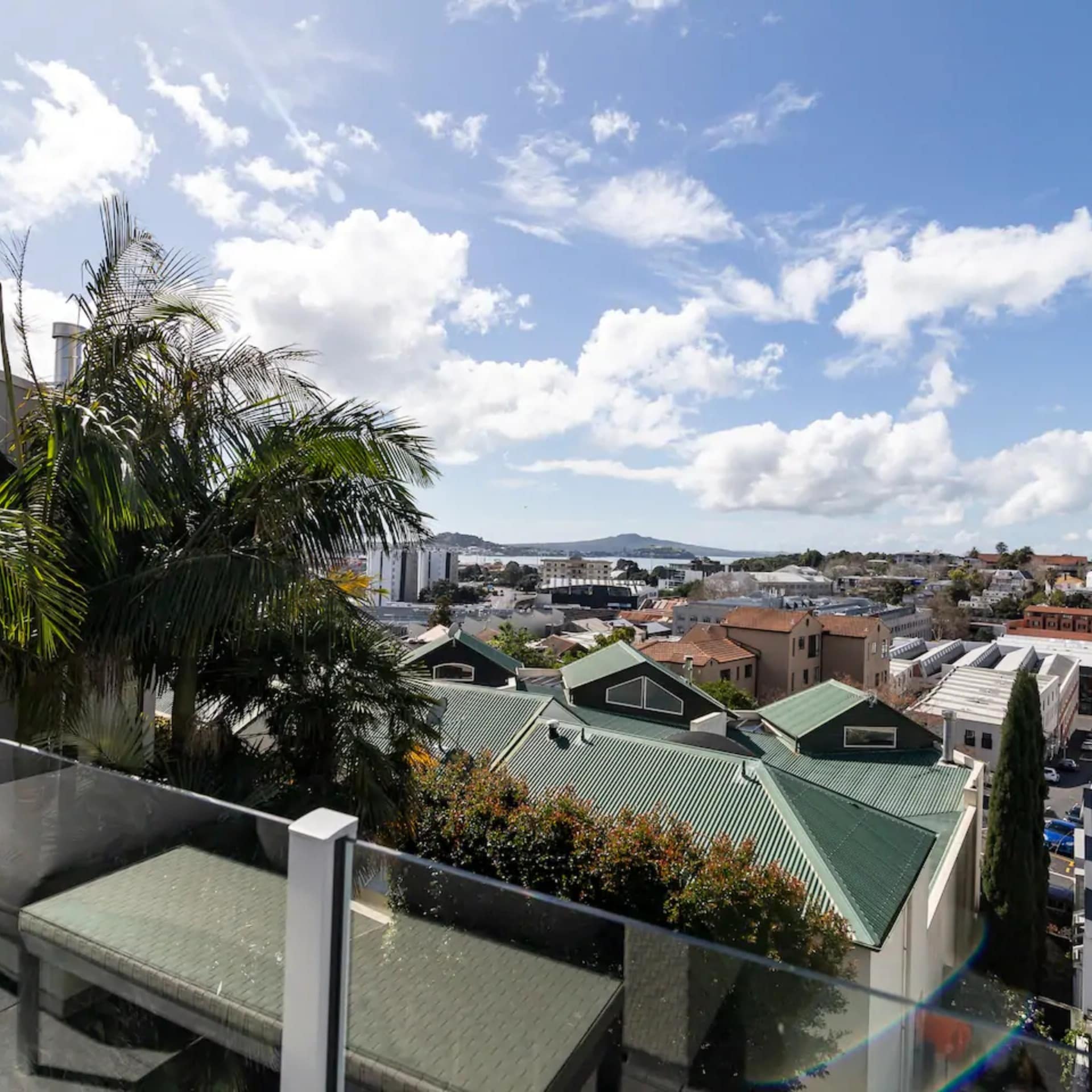View of the city from hotel room balcony