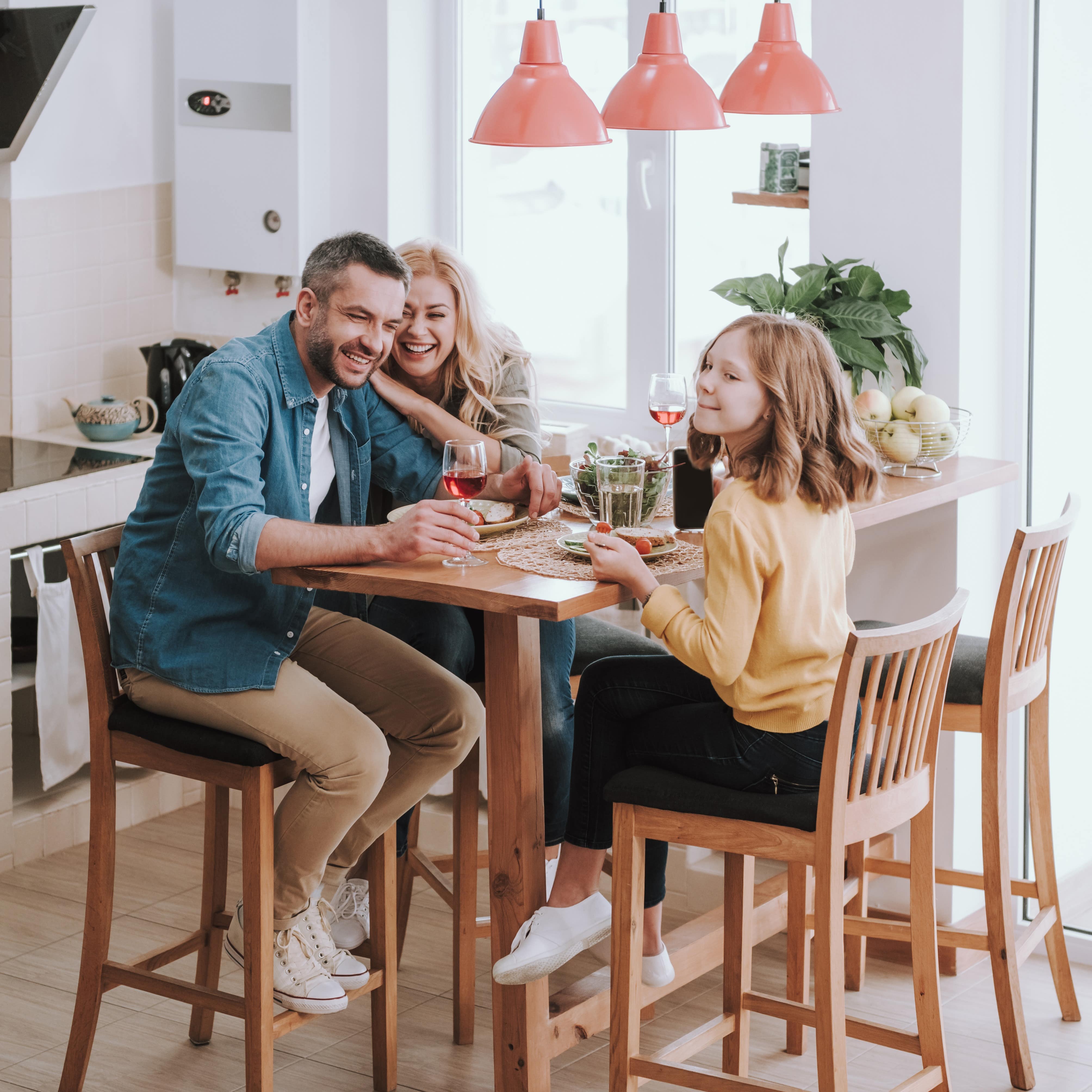 Family sitting at the dining area