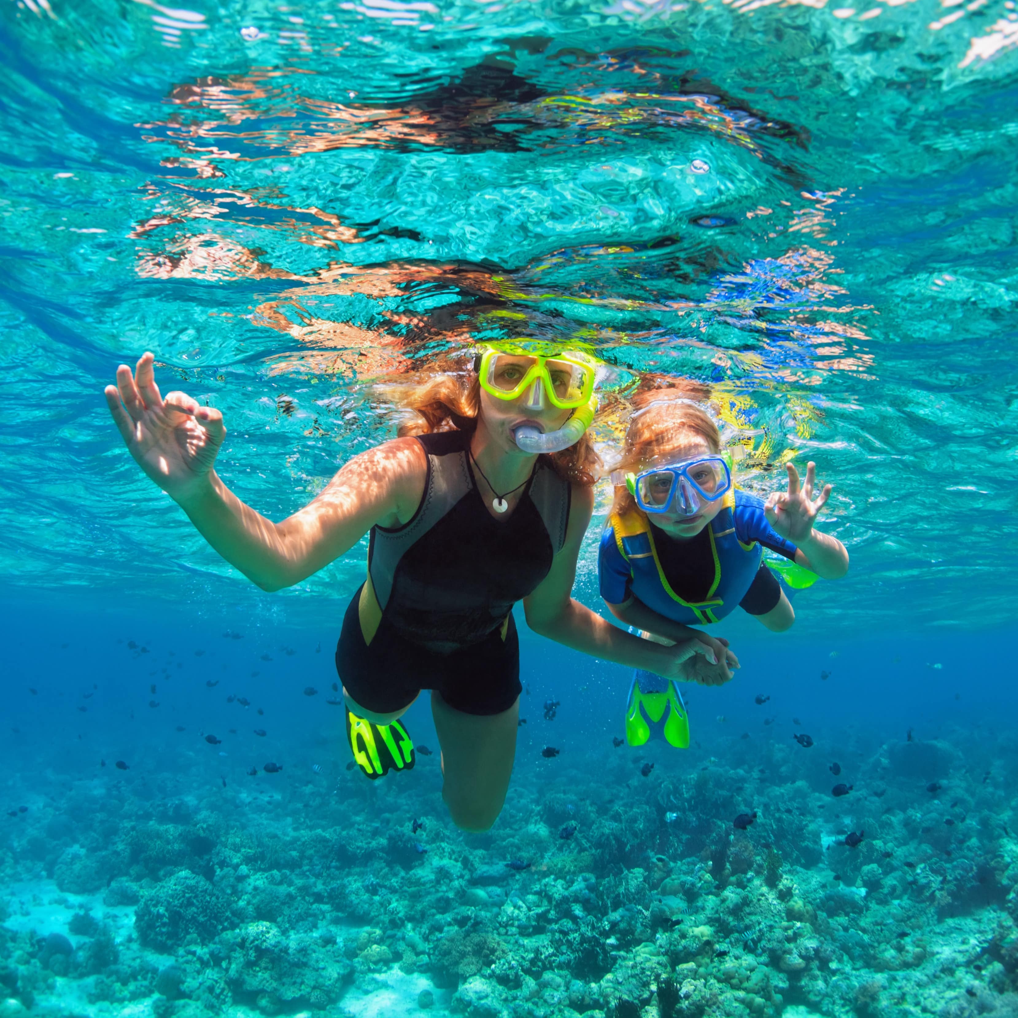 Mother and child snorkelling
