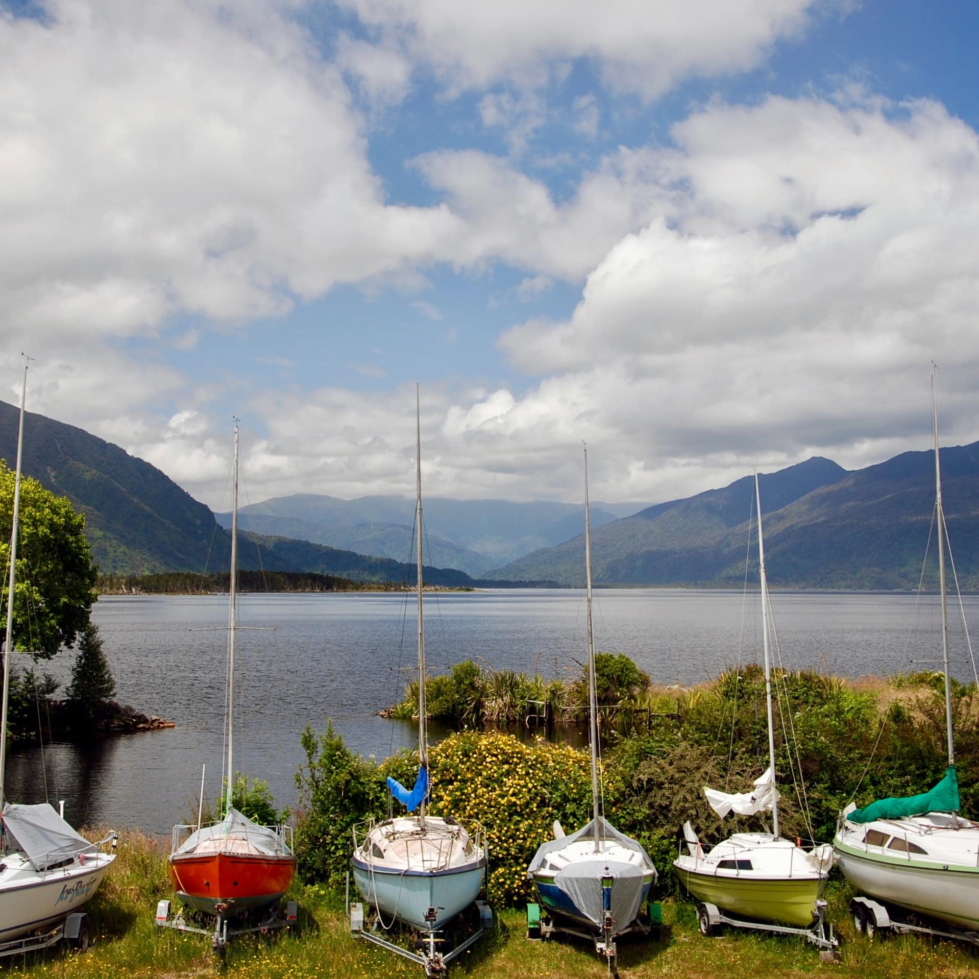 Boats stored along the shore line