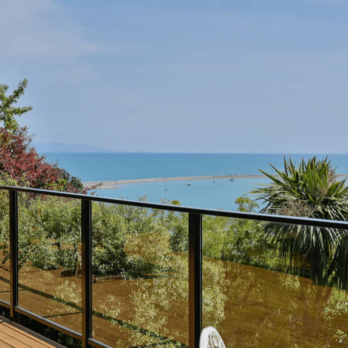 View of the coastline from a beachside villa