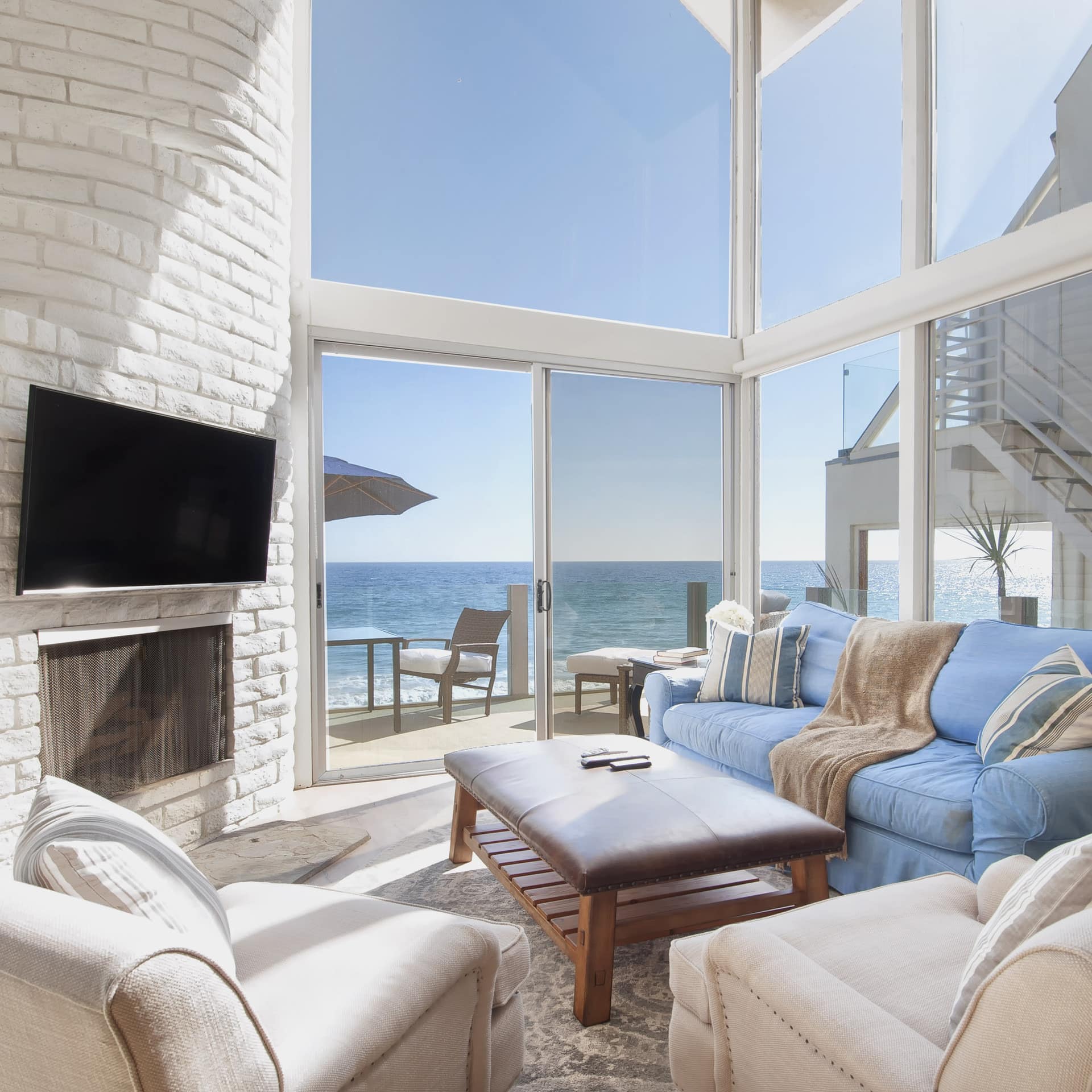 Stylish beach house with ocean views and beach chic decor in Malibu